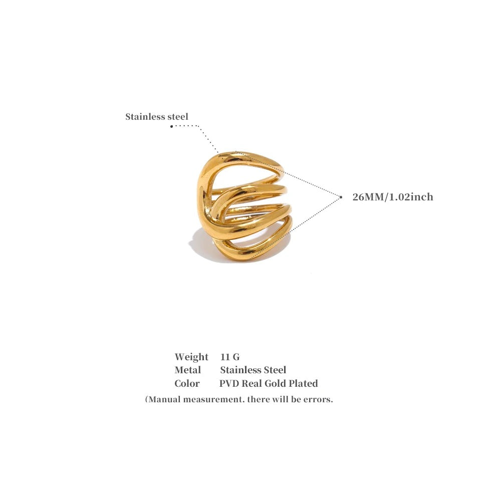 Geometric ring in gold-plated stainless steel.