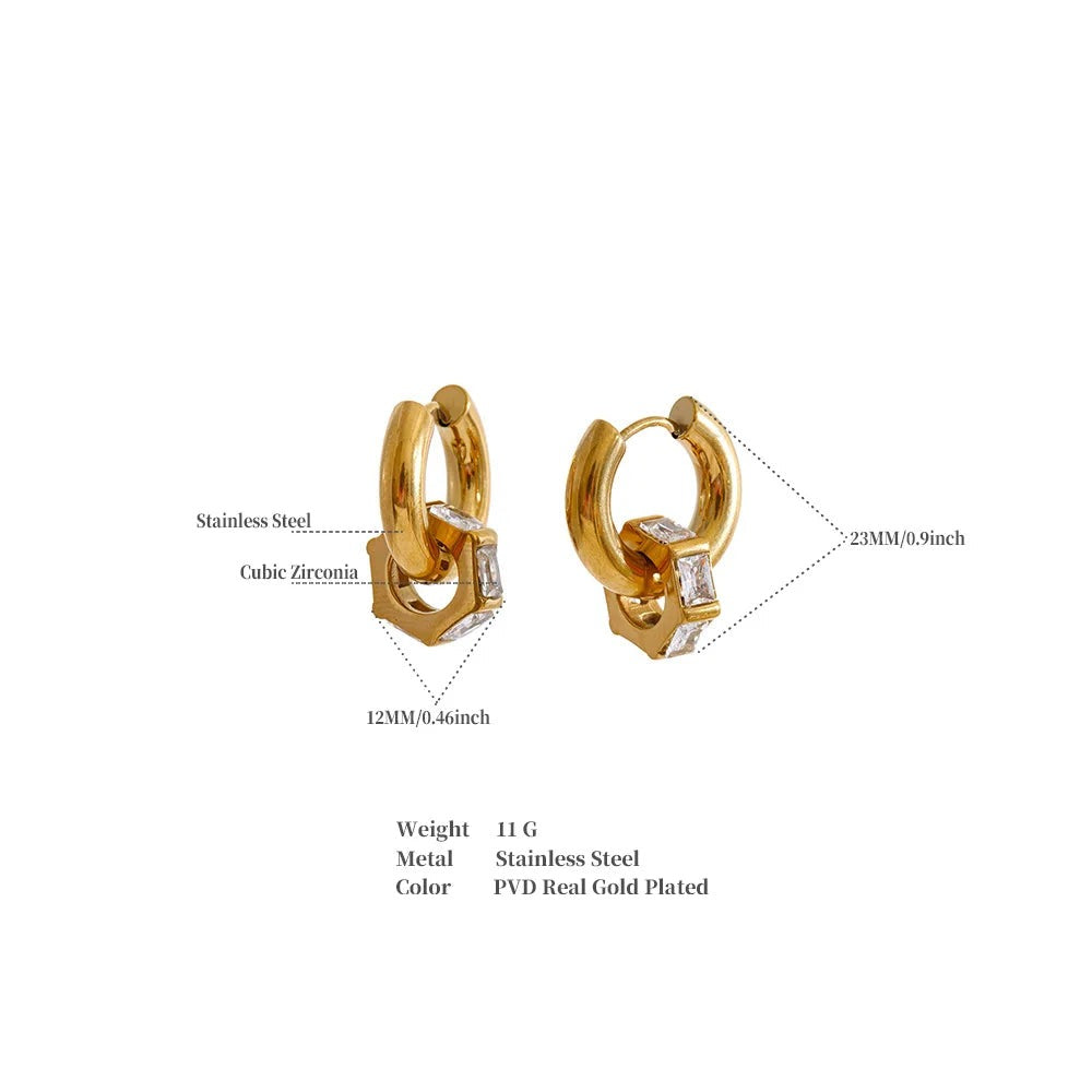 Cubic Zirconia Geometric Earrings — Gold-Plated Stainless Steel with Cubic Zirconia · PS1309