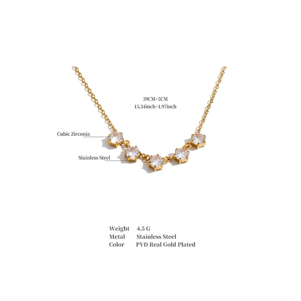 Cubic zirconia geometric necklace in gold-plated stainless steel with cubic zirconia.