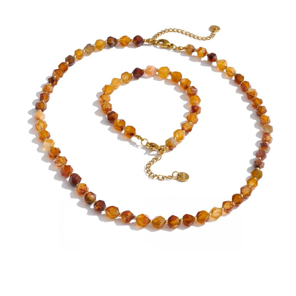 Gold-plated stainless steel necklace with natural stone beads.