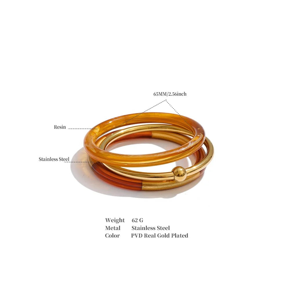 Resin acrylic multi-color bracelet in gold-plated stainless steel with resin and acrylic.