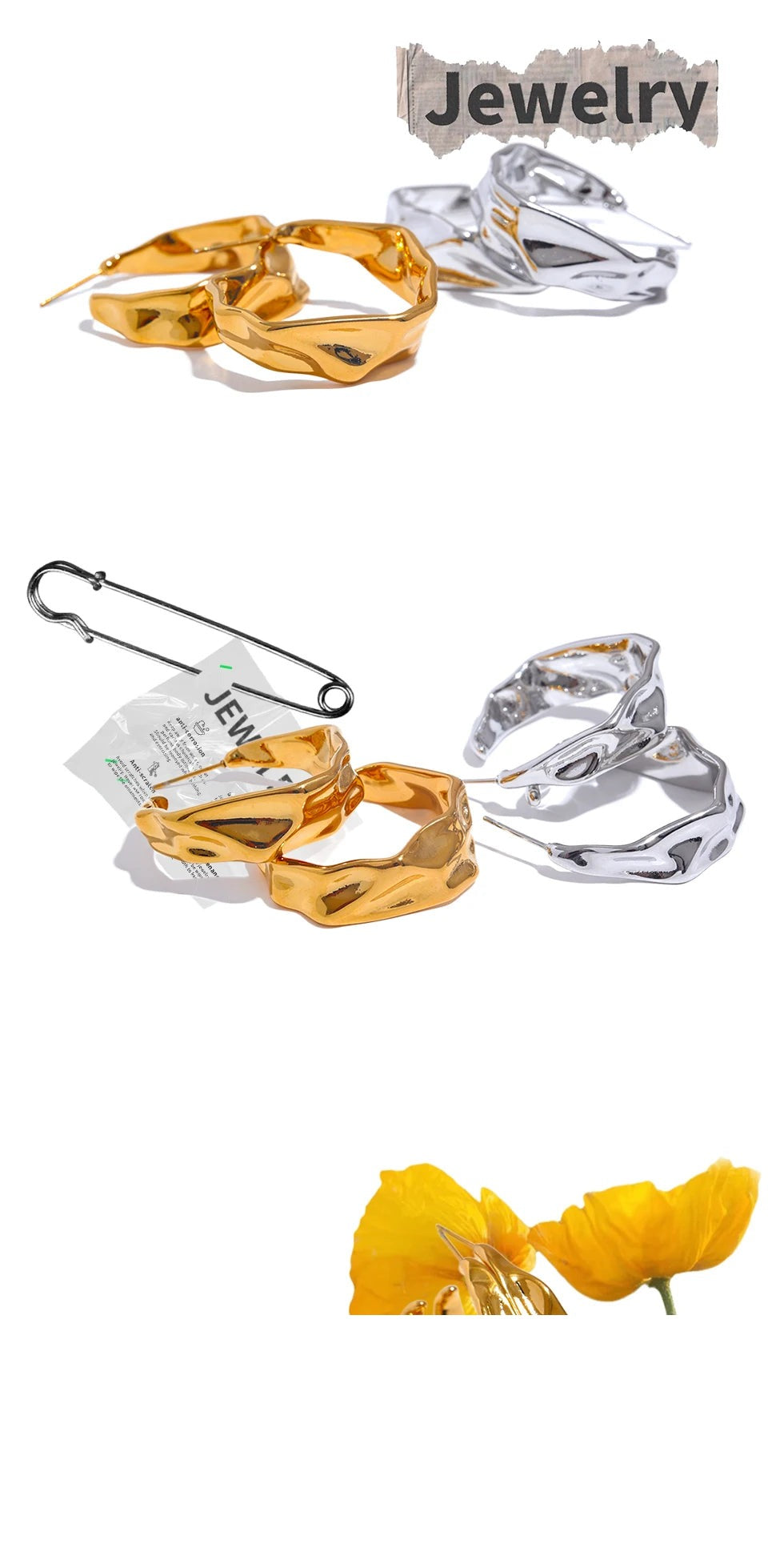 Geometric earrings in gold-plated 316L stainless steel.