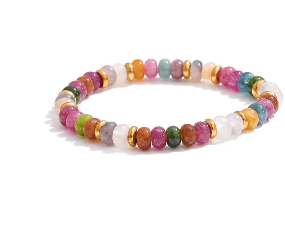 Natural Stone Beaded Geometric Bracelet — Gold-Plated Stainless Steel with Natural Stone · PS1579