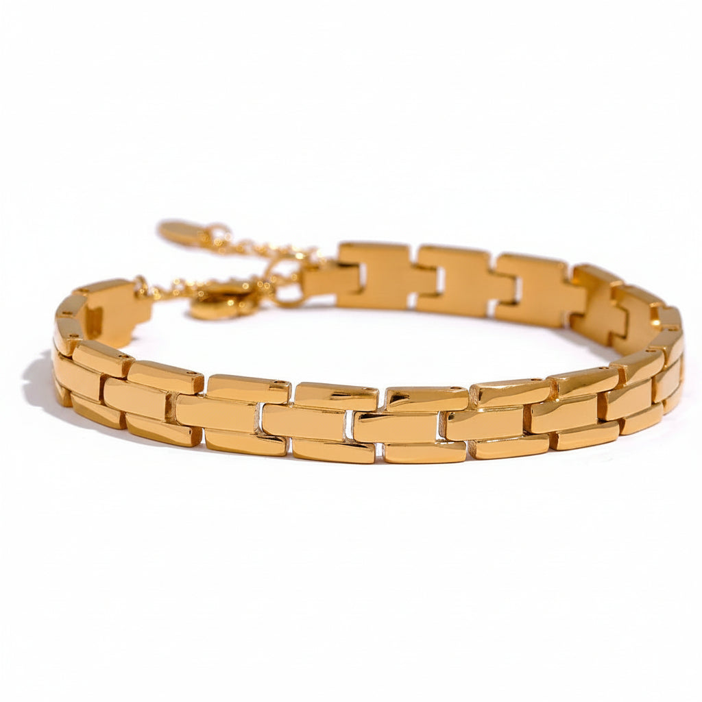 Gold-plated bracelet with a chain link design.