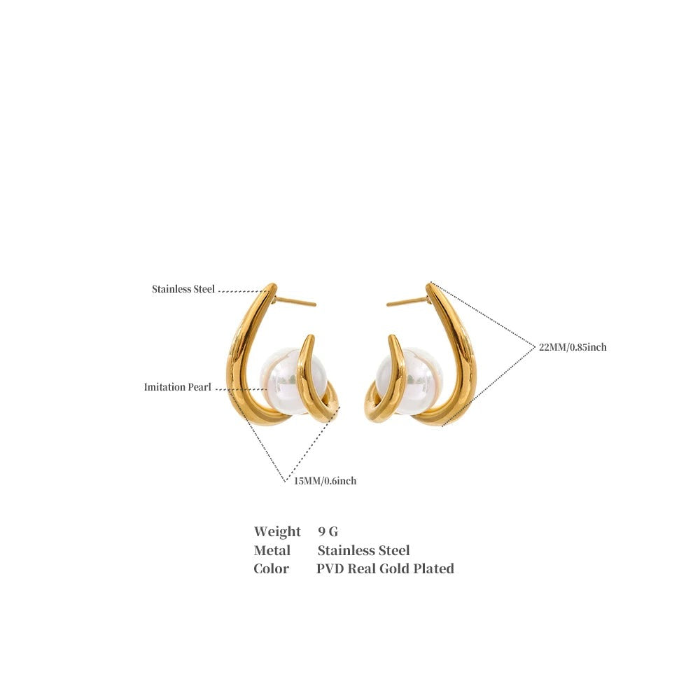 Pearl geometric earrings in gold-plated stainless steel with pearl.