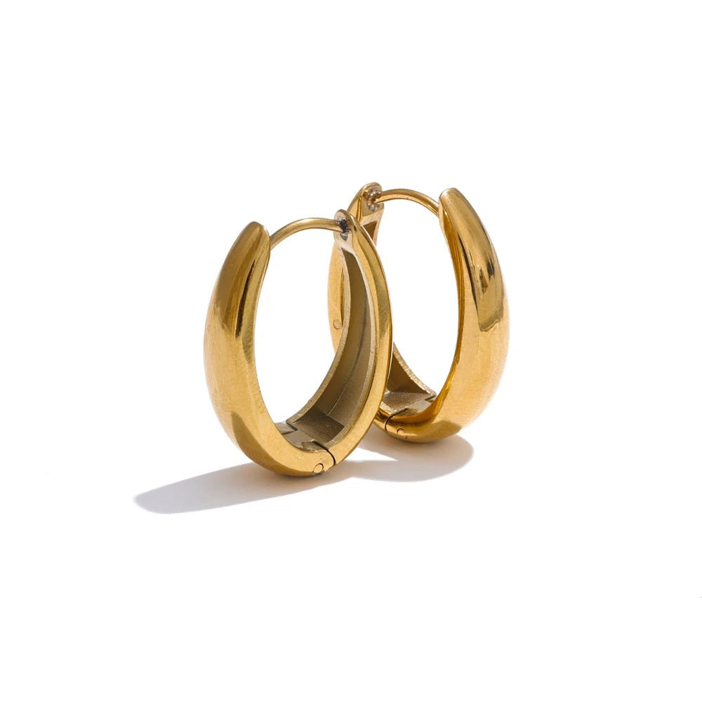 Gold-plated stainless steel hoop earrings.