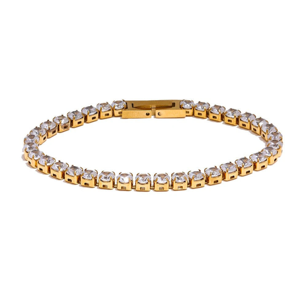 Gold-plated bracelet with cubic zirconia stones.