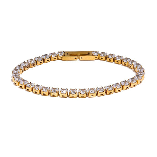 Gold-plated bracelet with cubic zirconia stones.
