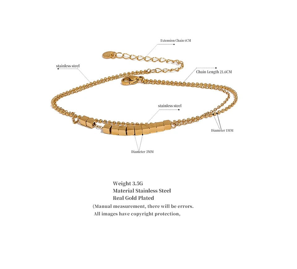 Beaded Geometric Chain Anklet — Gold-Plated Stainless Steel · PS2297