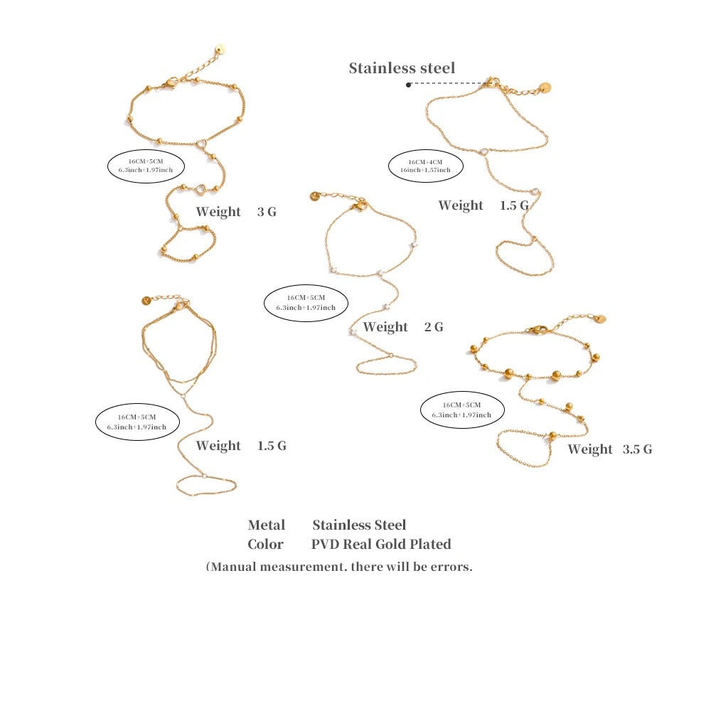 Cubic Zirconia Beaded Chain Bracelet — Gold-Plated Stainless Steel with Cubic Zirconia · PS2212