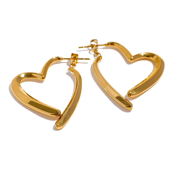Gold-plated stainless steel earrings featuring heart shapes.