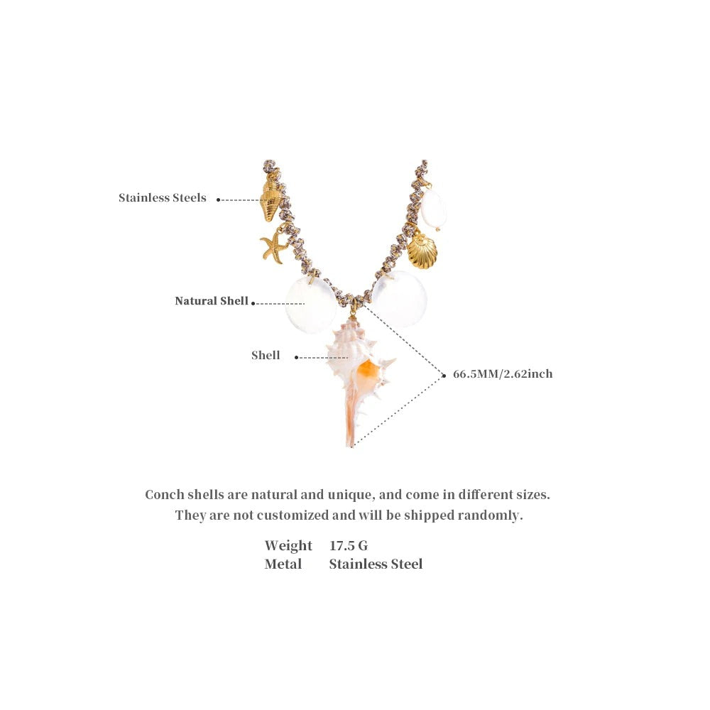 Shell star geometric necklace in gold-plated stainless steel with shell.