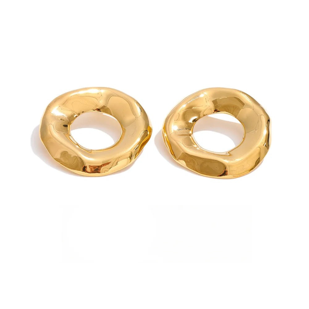 Gold-plated stainless steel earrings with a large ring shape.