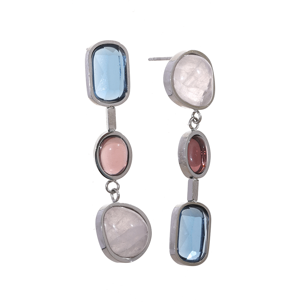 Natural stone geometric earrings in gold-plated 316L stainless steel with natural stone.