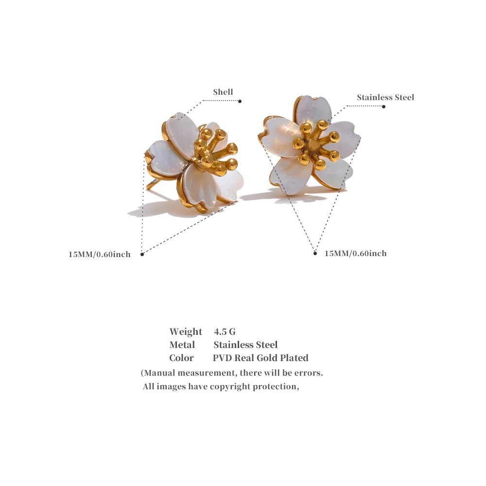 Shell flower earrings in stainless steel with shell.