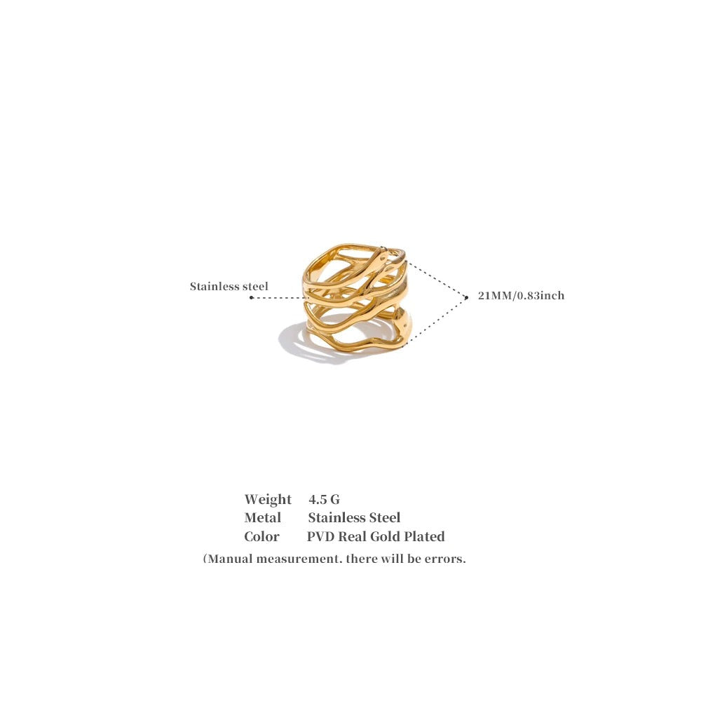 Geometric layered ring in gold-plated 316L stainless steel.