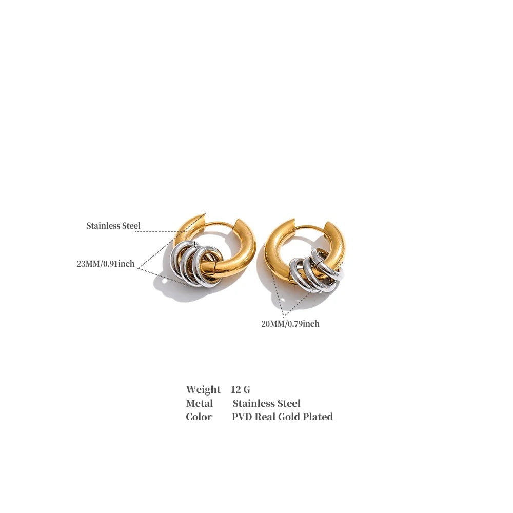 Geometric layered earrings in gold-plated stainless steel.