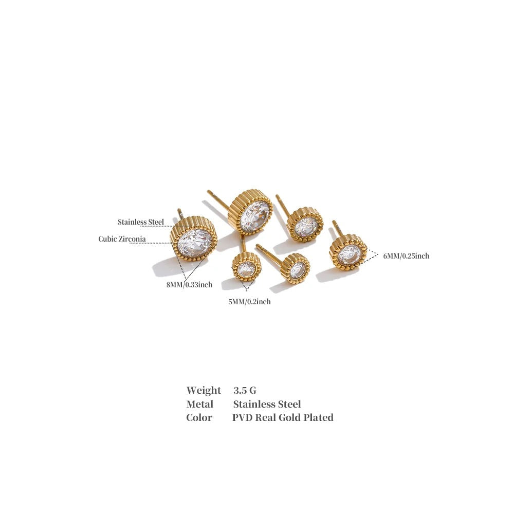 Cubic Zirconia Geometric Earrings — Gold-Plated Stainless Steel with Cubic Zirconia · PS1129