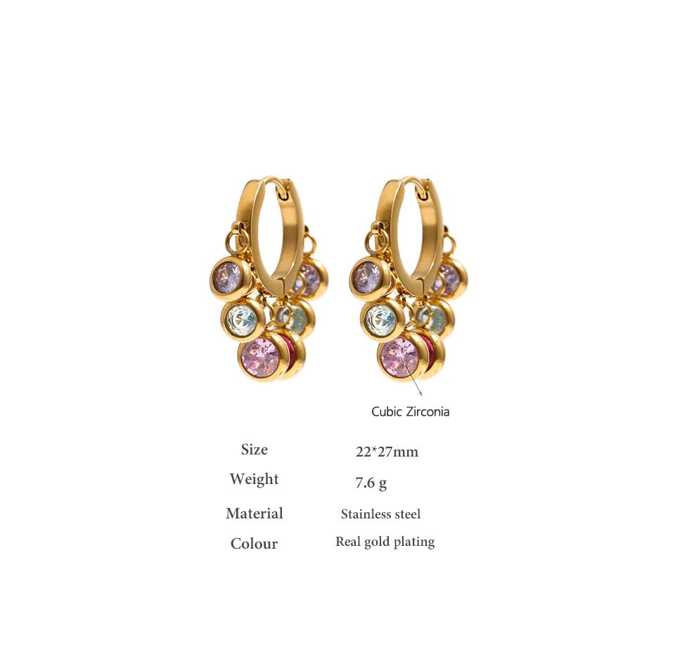 Cubic Zirconia Hammered Multi-Color Earrings — Gold-Plated Stainless Steel with Cubic Zirconia · PS2210