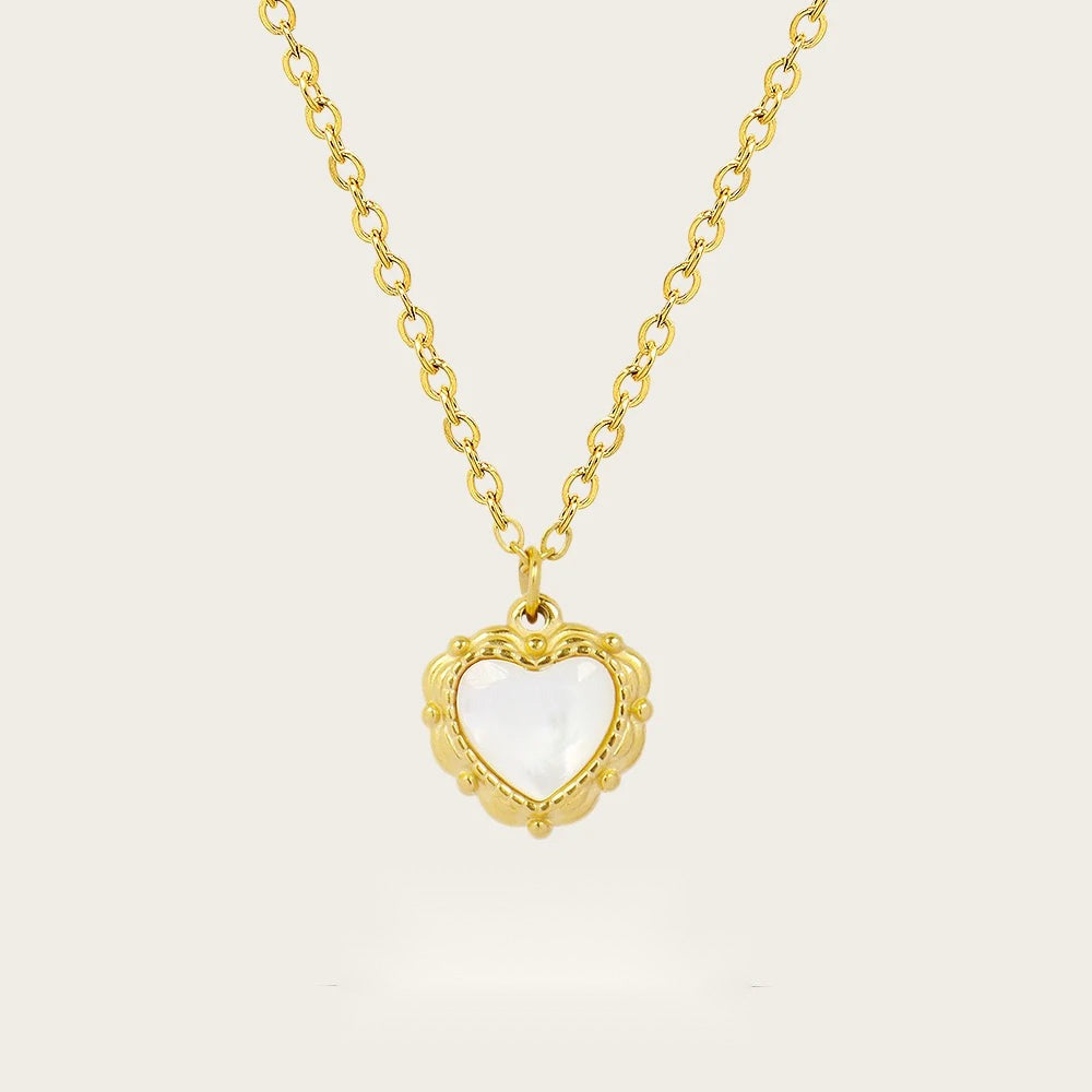 Pendant Necklace White Shell Heart Charm — 316L Stainless Steel · PS413