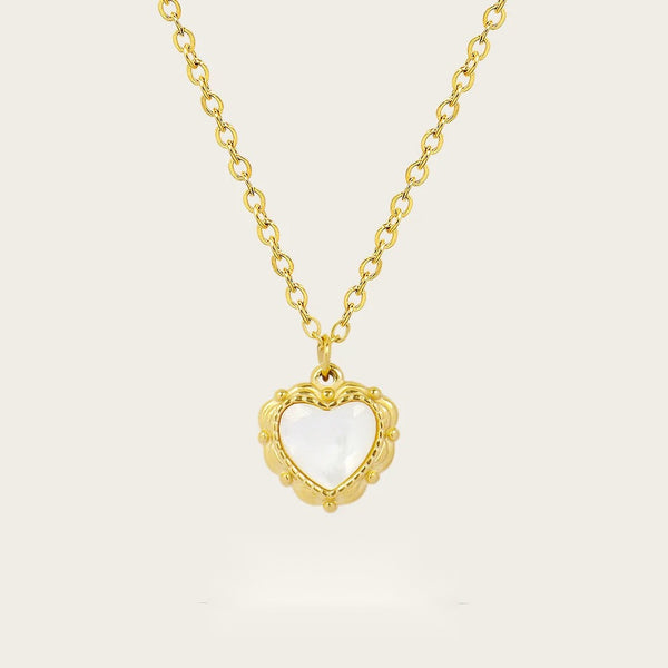 Pendant Necklace White Shell Heart Charm — 316L Stainless Steel · PS413