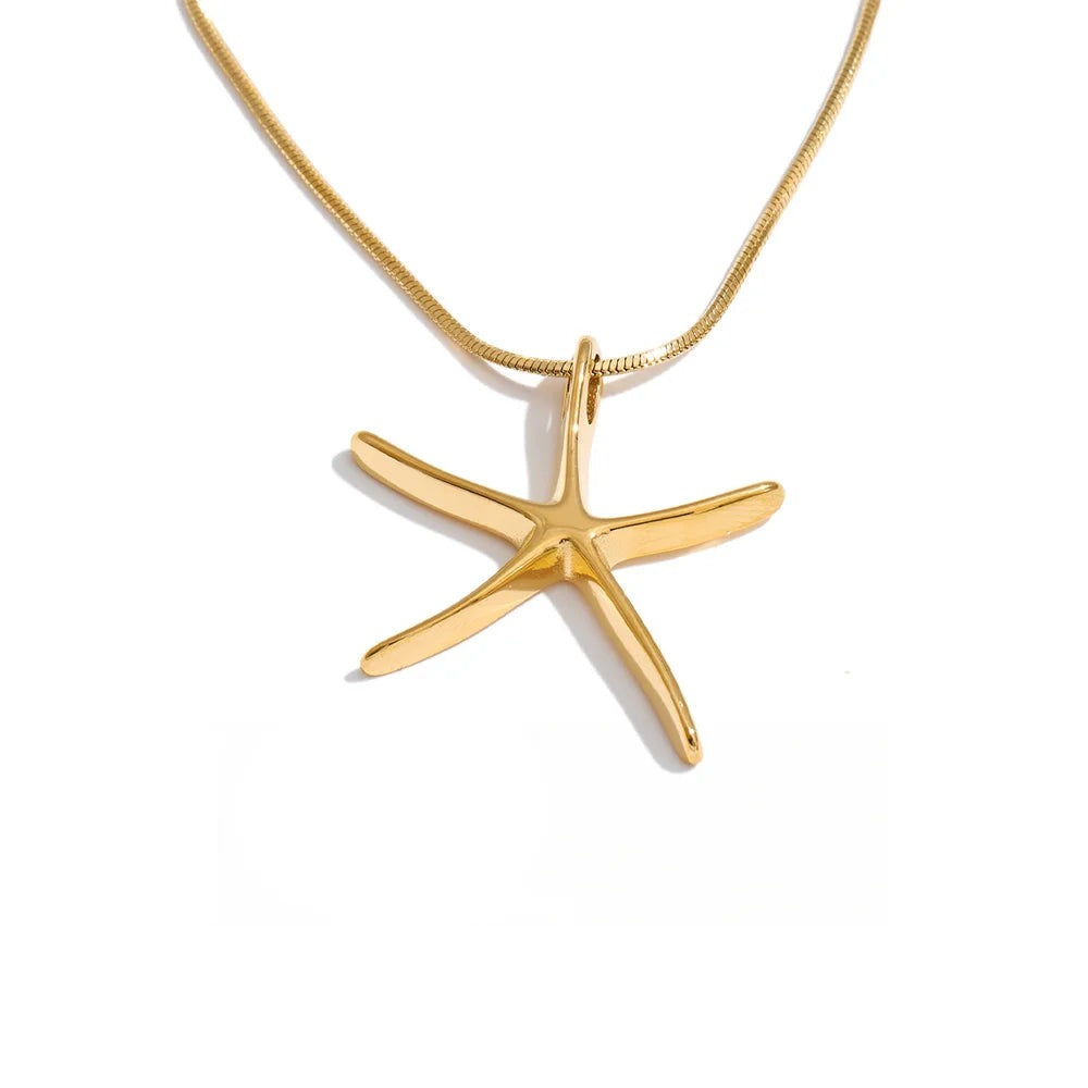 Gold-plated stainless steel necklace featuring a starfish pendant.
