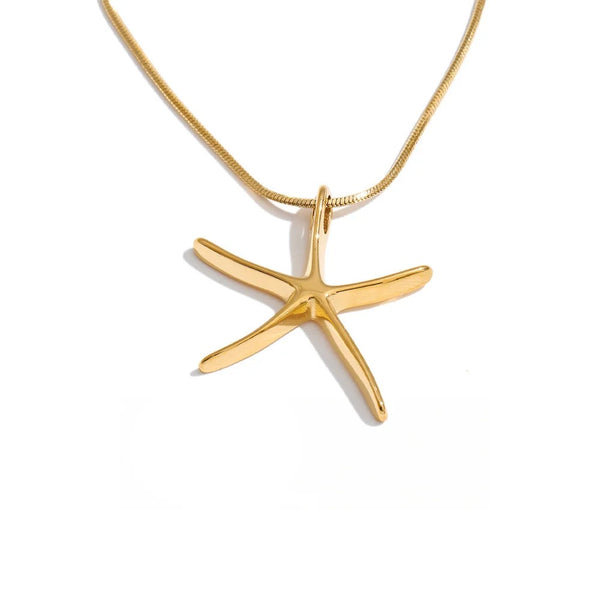 Gold-plated stainless steel necklace featuring a starfish pendant.