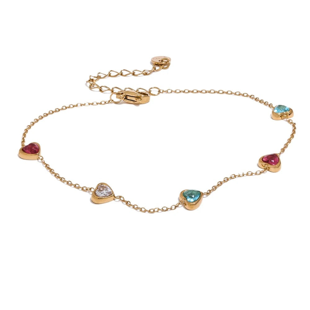 White Cubic Zirconia Heart Necklace — Gold-Plated Stainless Steel with Cubic Zirconia · PS2304