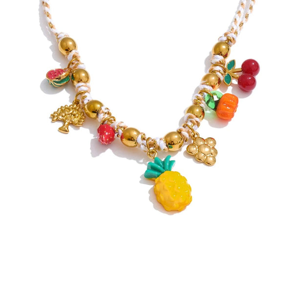 Gold-plated stainless steel necklace with fruit pendant.