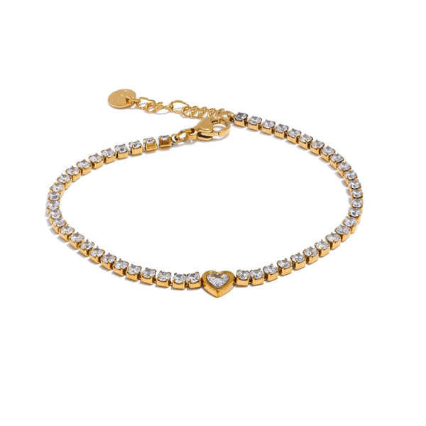 Gold-plated bracelet with cubic zirconia stones.
