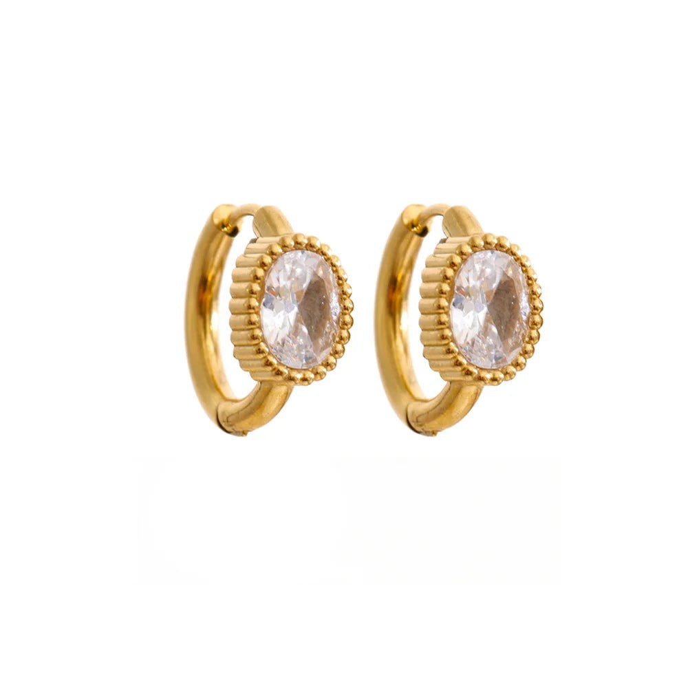Cubic Zirconia Geometric Earrings — 14K Gold-Plated Stainless Steel with Cubic Zirconia · PS1431