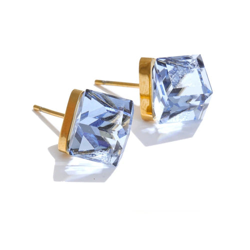 Gold-plated stainless steel earrings with blue crystals.
