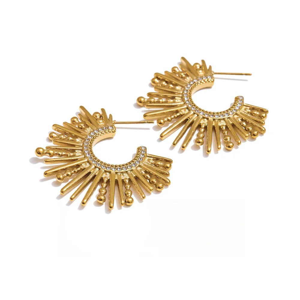 Cubic Zirconia Geometric Earrings — Gold-Plated Stainless Steel with Cubic Zirconia · PS1178