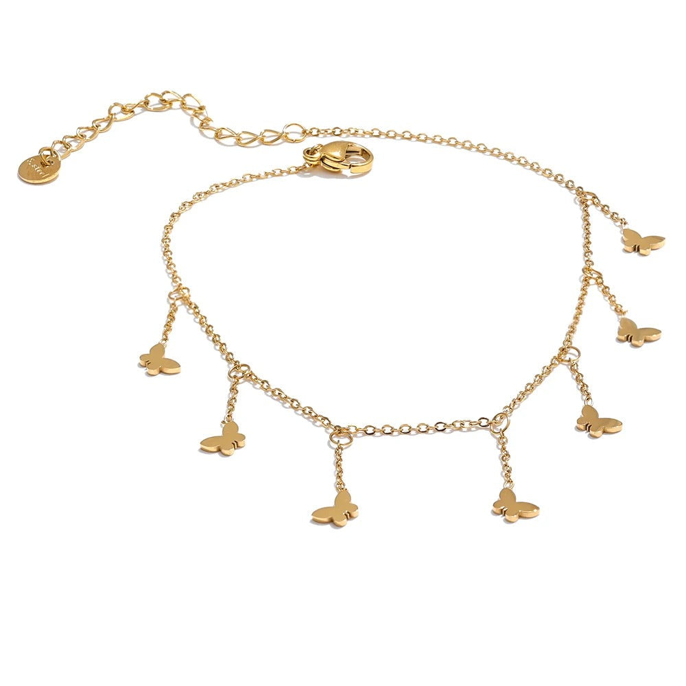 Butterfly Geometric Chain Anklet — Gold-Plated Stainless Steel · PS2247