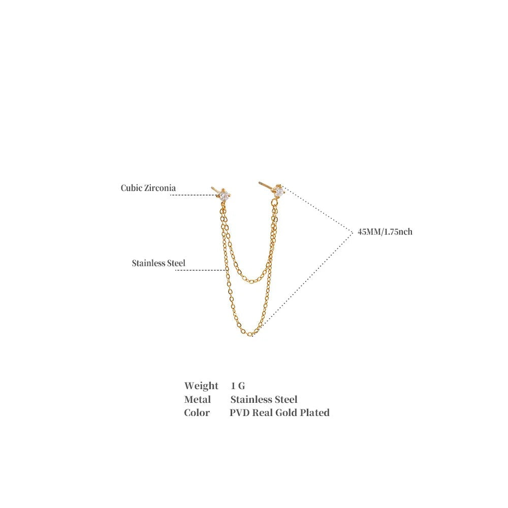 Cubic zirconia geometric chain earrings in gold-plated stainless steel with cubic zirconia.