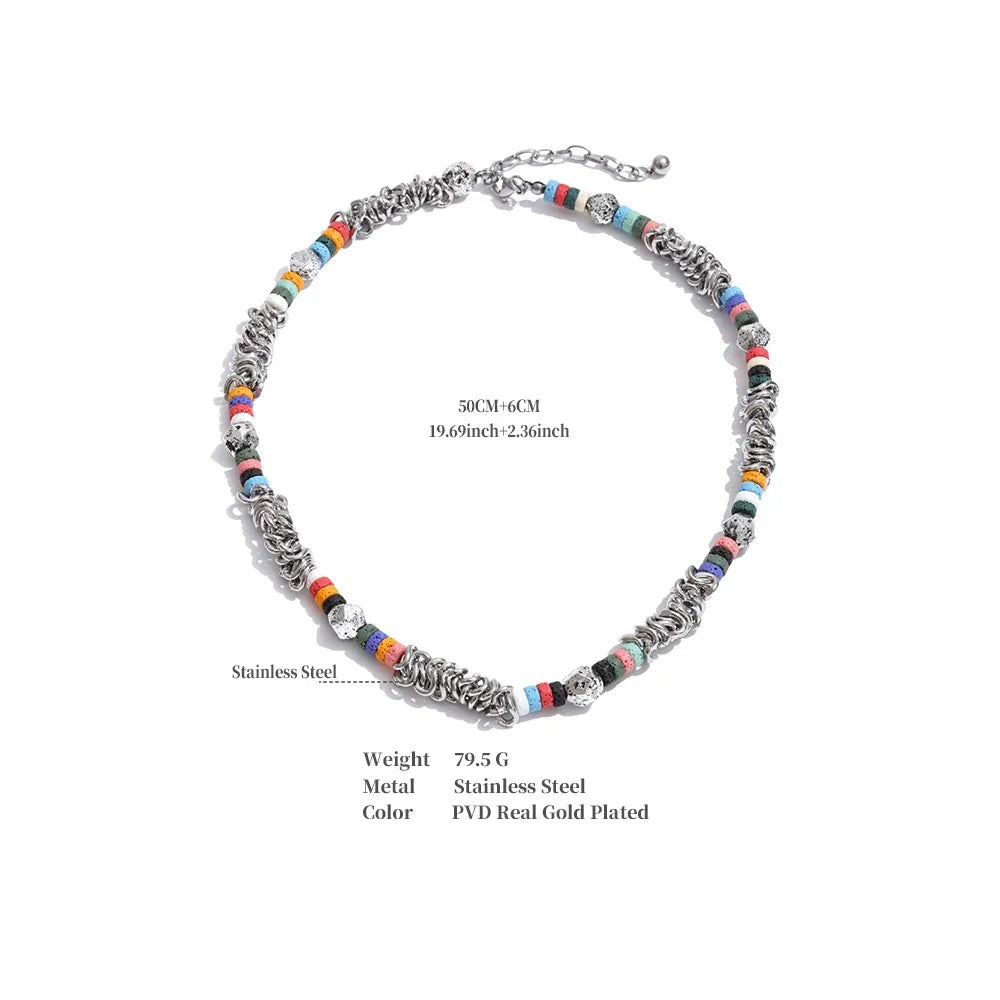Glass natural stone geometric necklace in gold-plated stainless steel with natural stone.