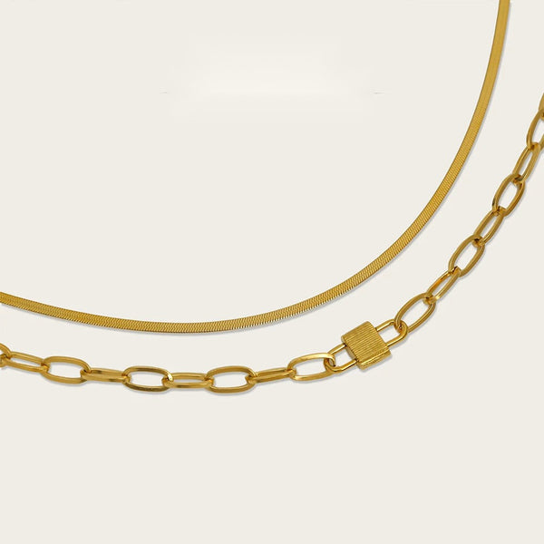 Snake Chain Choker Necklace Lock Charm — 316L Stainless Steel · PS449