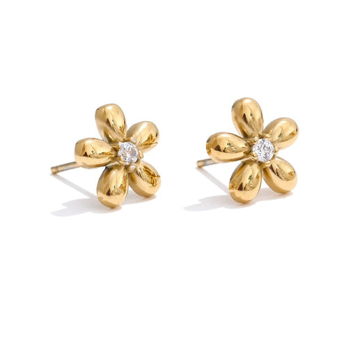 Gold-plated stainless steel earrings with cubic zirconia flowers.