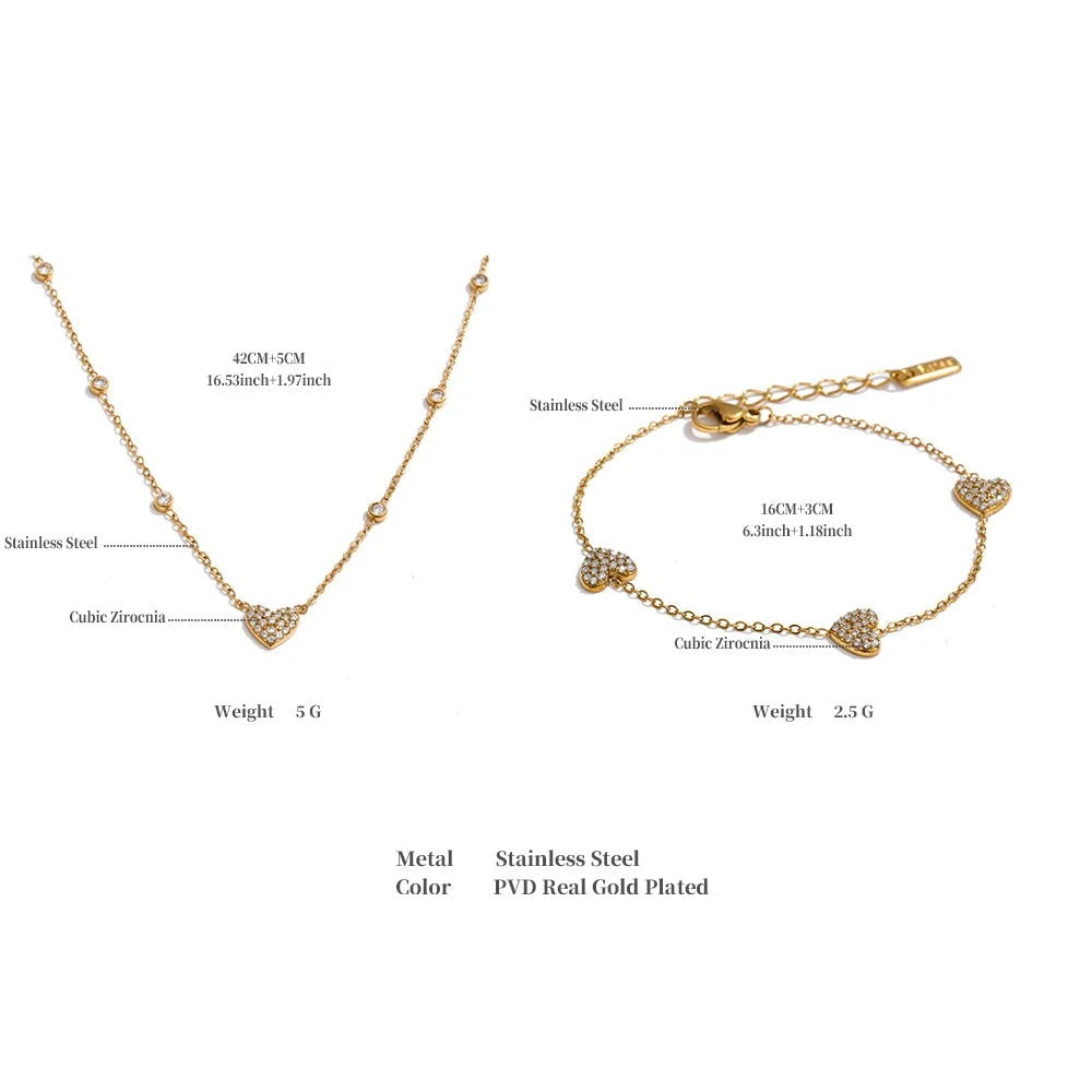 Cubic zirconia heart geometric necklace in gold-plated stainless steel with cubic zirconia.