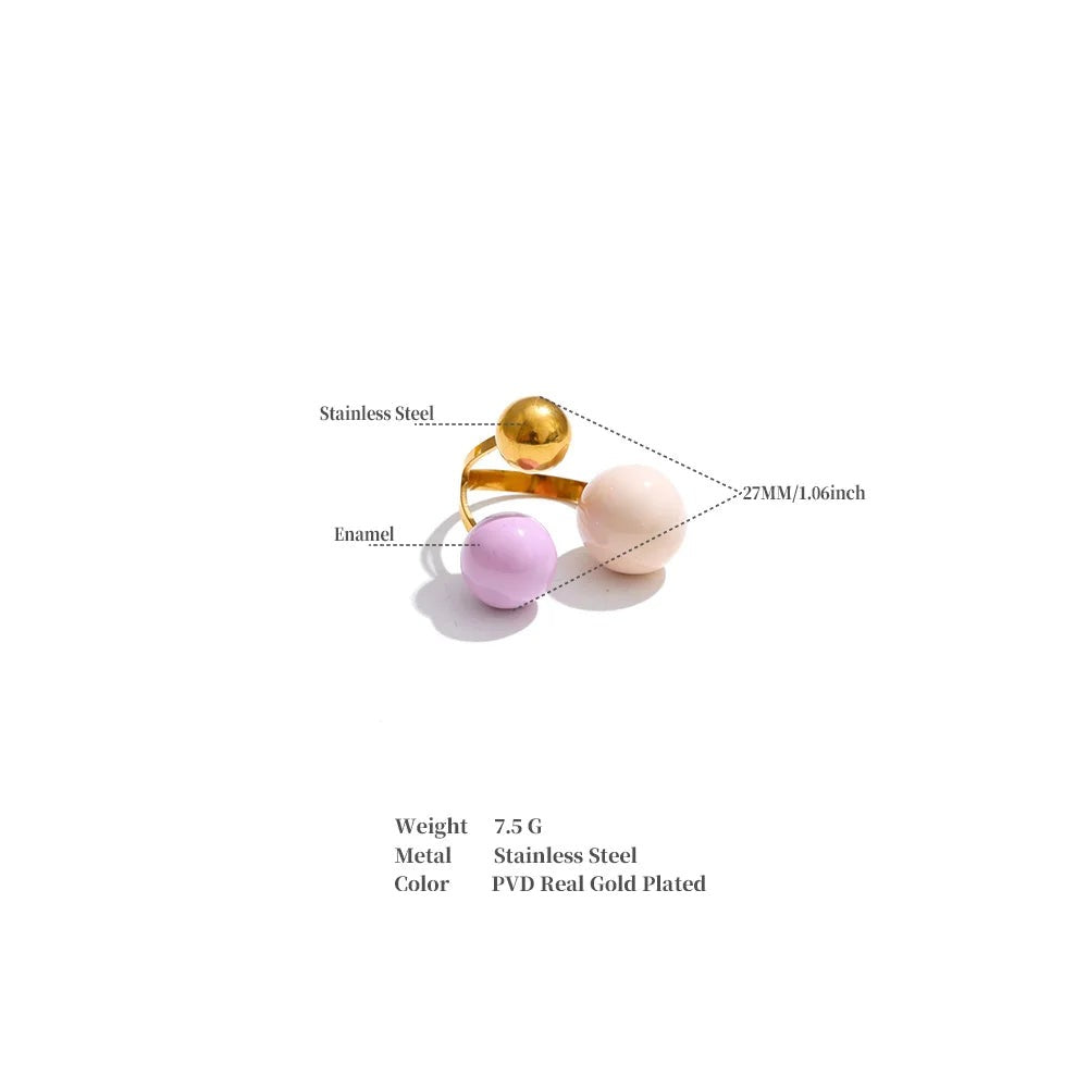 Enamel multi-color geometric ring in 18K gold-plated stainless steel with enamel.