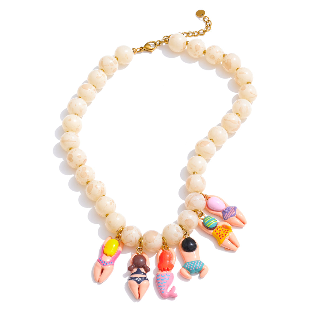 Resin glass natural stone necklace in gold-plated stainless steel with natural stone and resin.