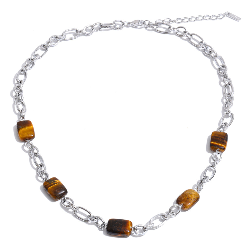 Natural stone geometric chain necklace in gold-plated stainless steel with natural stone.