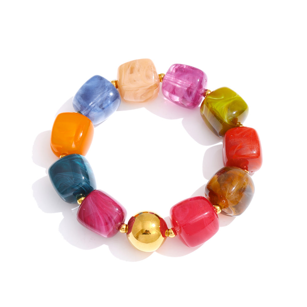 Acrylic Beaded Geometric Necklace — Gold-Plated Stainless Steel with Acrylic · PS2198