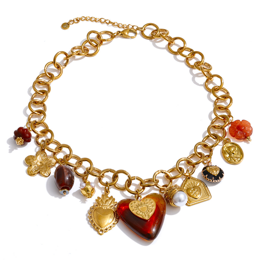 Acrylic Heart Flower Necklace — Gold-Plated Stainless Steel with Acrylic · PS1847