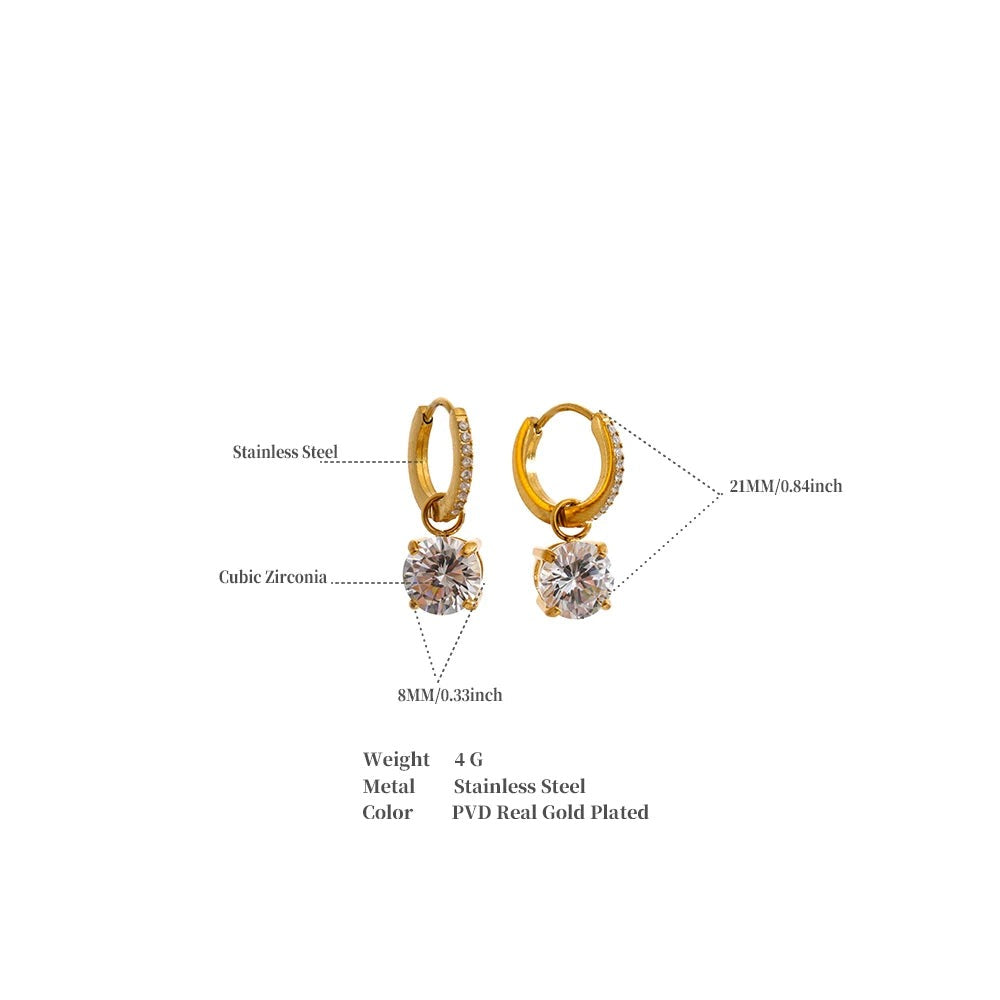 Cubic Zirconia Geometric Earrings — Gold-Plated Stainless Steel with Cubic Zirconia · PS1426