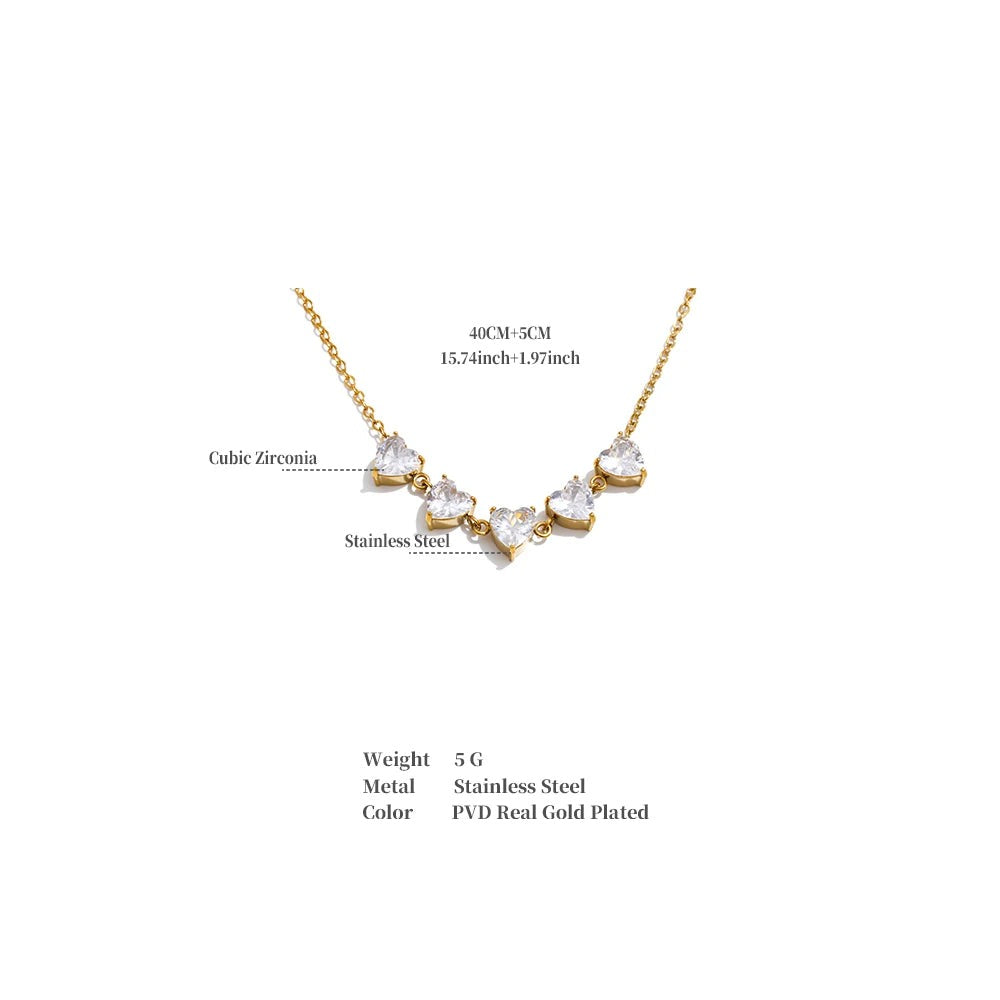 Cubic zirconia heart necklace in gold-plated stainless steel with cubic zirconia.