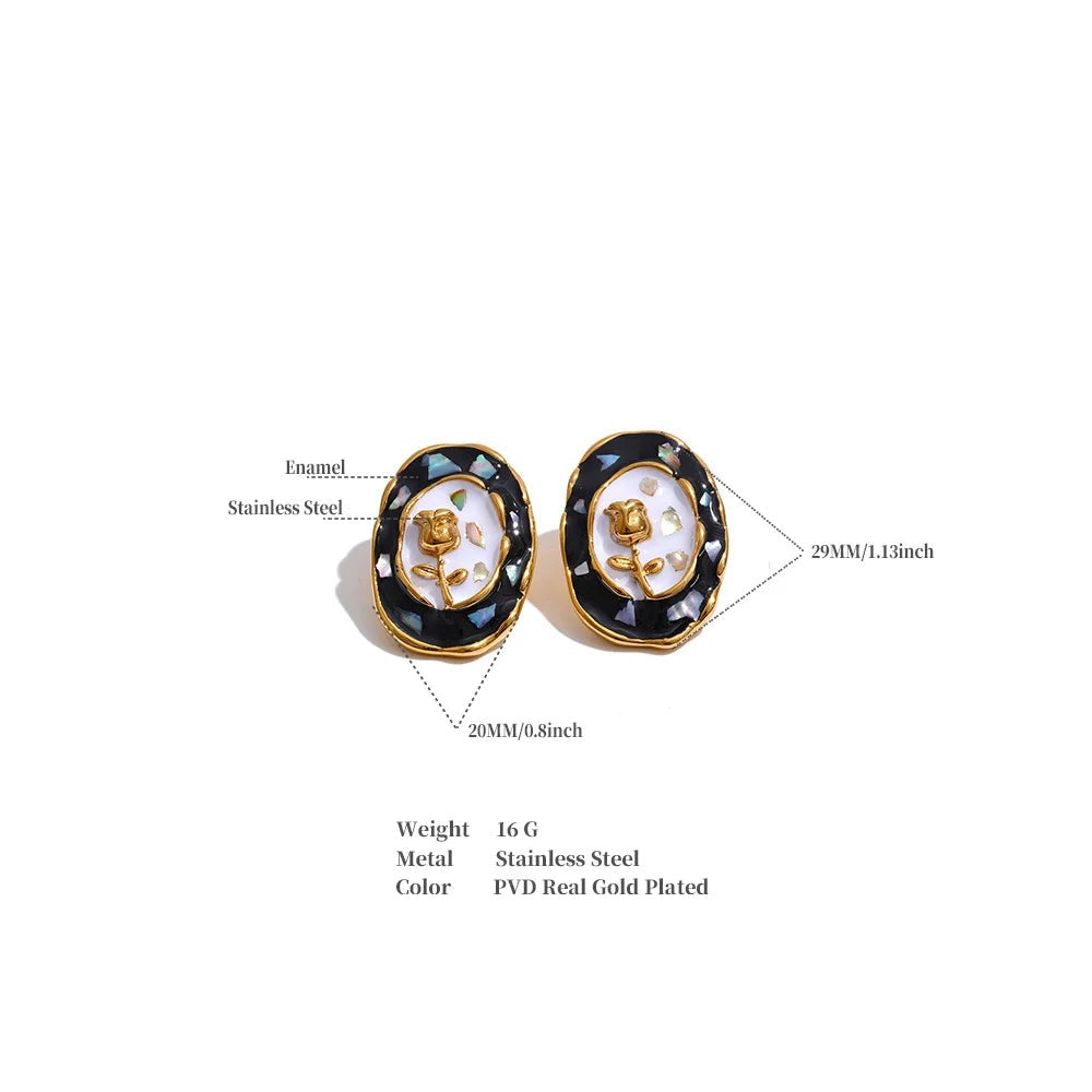 Cubic Zirconia Enamel Flower Earrings — Gold-Plated Stainless Steel with Cubic Zirconia and Enamel · PS1298