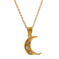 Cubic zirconia moon necklace in gold-plated stainless steel with cubic zirconia.