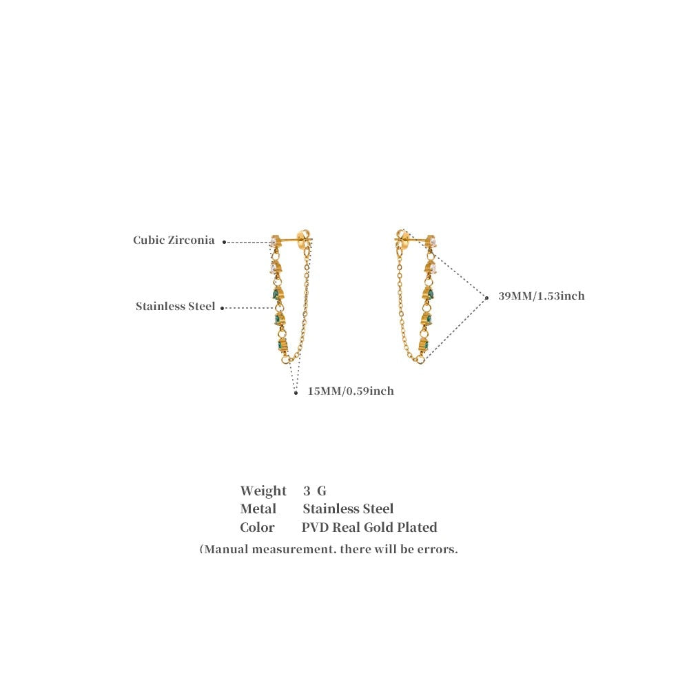 White cubic zirconia geometric earrings in gold-plated stainless steel with cubic zirconia.