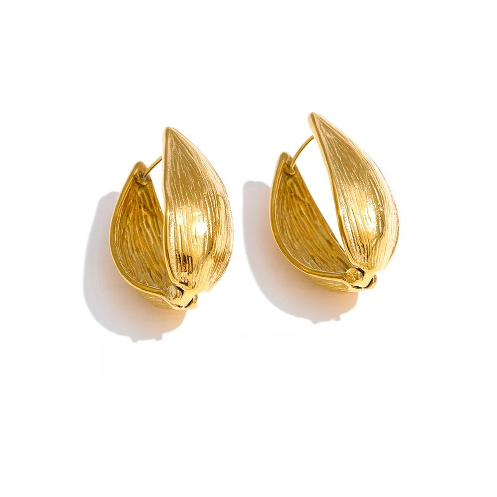 Gold-plated stainless steel earrings with a leaf design.